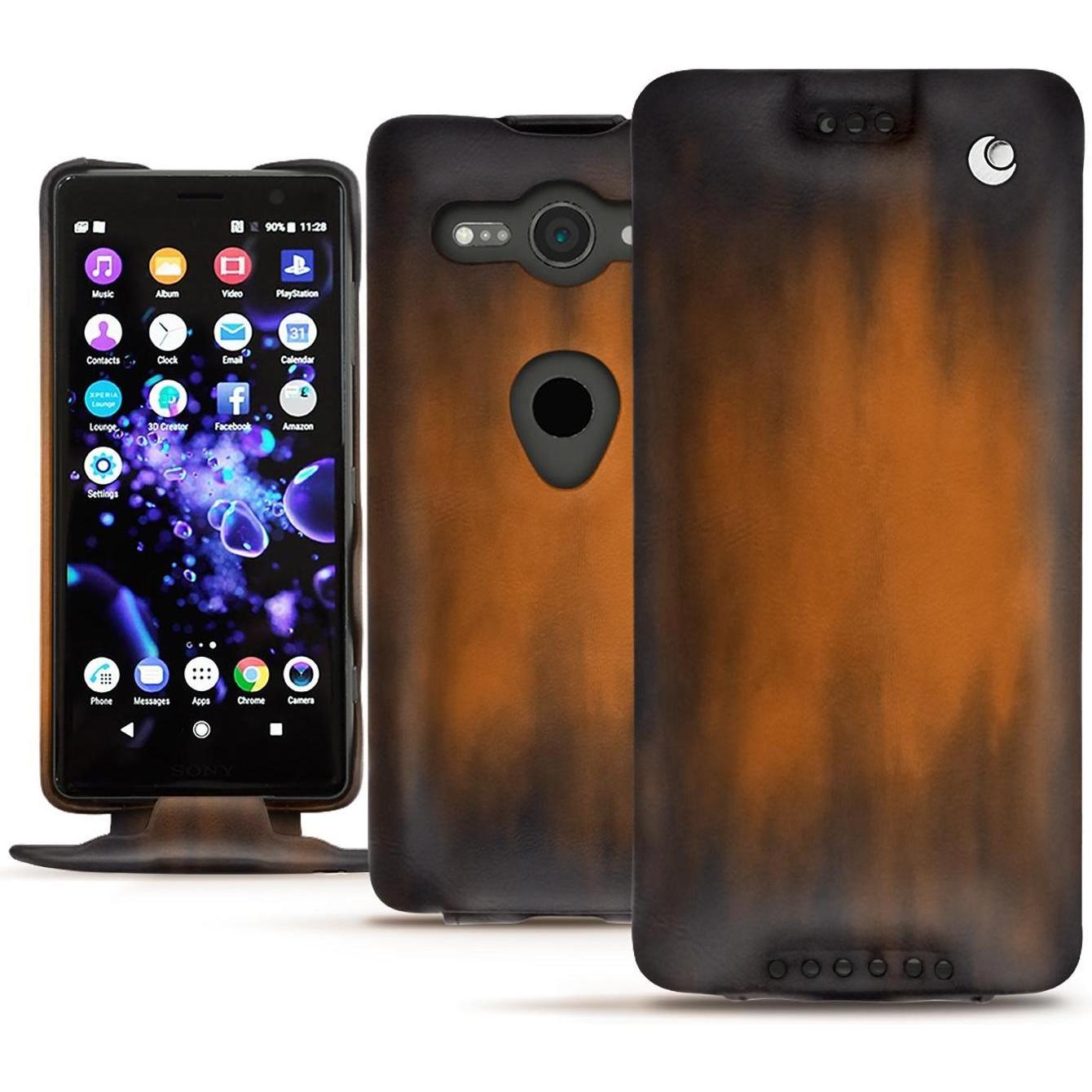 Noreve Lederschutzhülle vertikal (Sony Xperia XZ2 Compact), Smartphone Hülle, Braun
