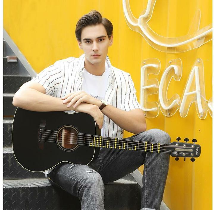 Actual product image Popu Music Westerngitarre Poputar T2 (Western guitar, Acrylonitrile butadiene styrene (ABS) (fingerboard material), Mahogany (rear material), Mahogany (side material), Rosewood (bridge material), Spruce (top))