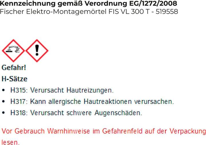 Produktbild Fischer Elektro-Montagemörtel FIS VL 300 T (200 g, 300 ml)