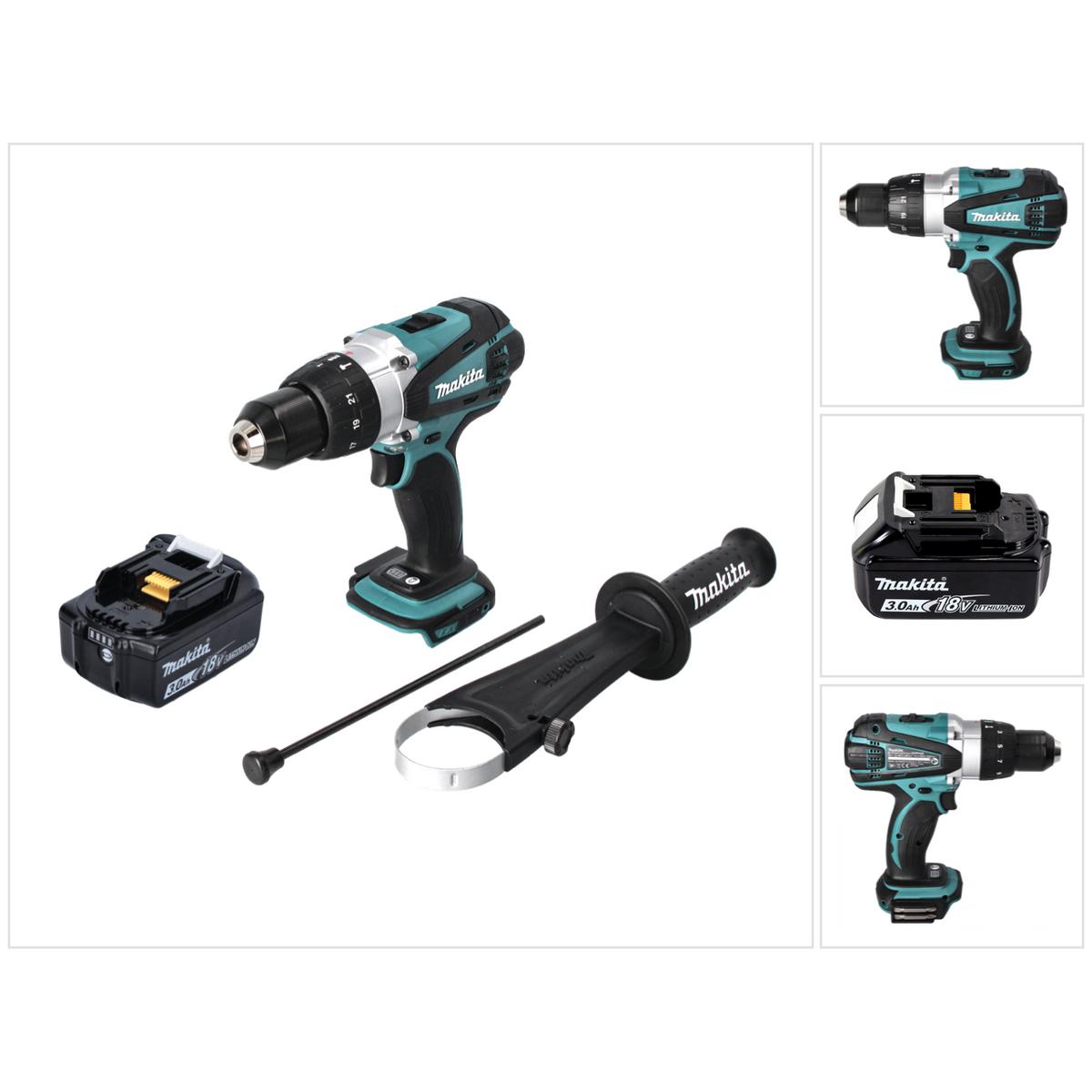 Makita, Trapano + Avvitatore a batteria, DHP 458 F1 Batteria trapano a percussione 18V 91Nm + 1x 3.0 Ah batteria