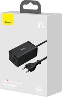 Actual product image Baseus GaN5 Pro wall charger 2xUSB-C + USB + HDMI, 67W (black) (67 W, 4 ports)