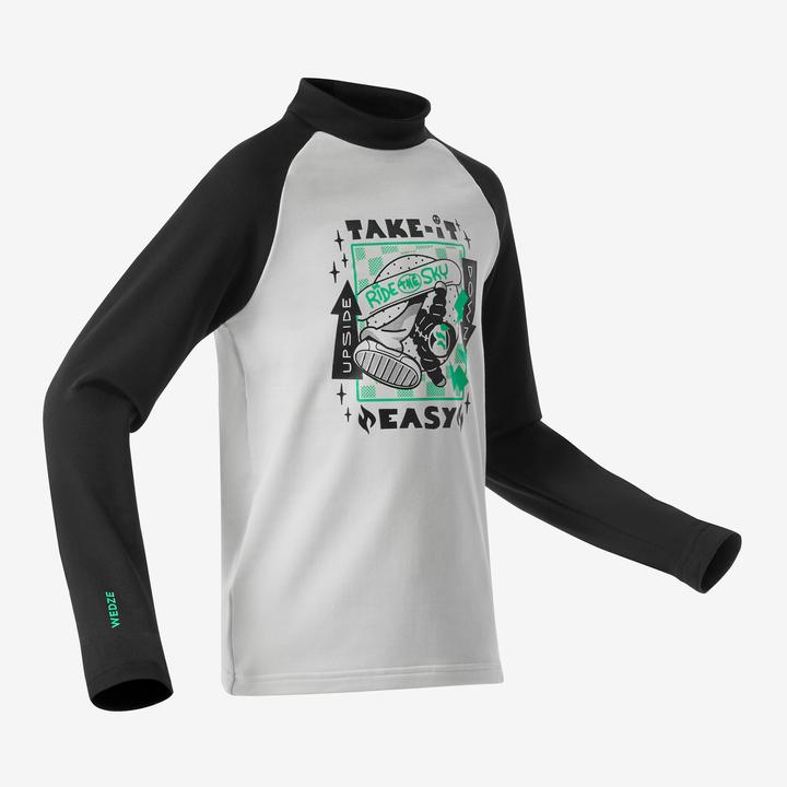 Actual product image Wedze Ski underwear functional shirt for children - BL 500 black/white with motif (140)