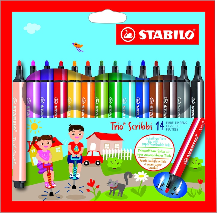 Actual product image STABILO Trio Scribbi Spring-loaded triangular felt-tip pen (Multicoloured, 14 x)