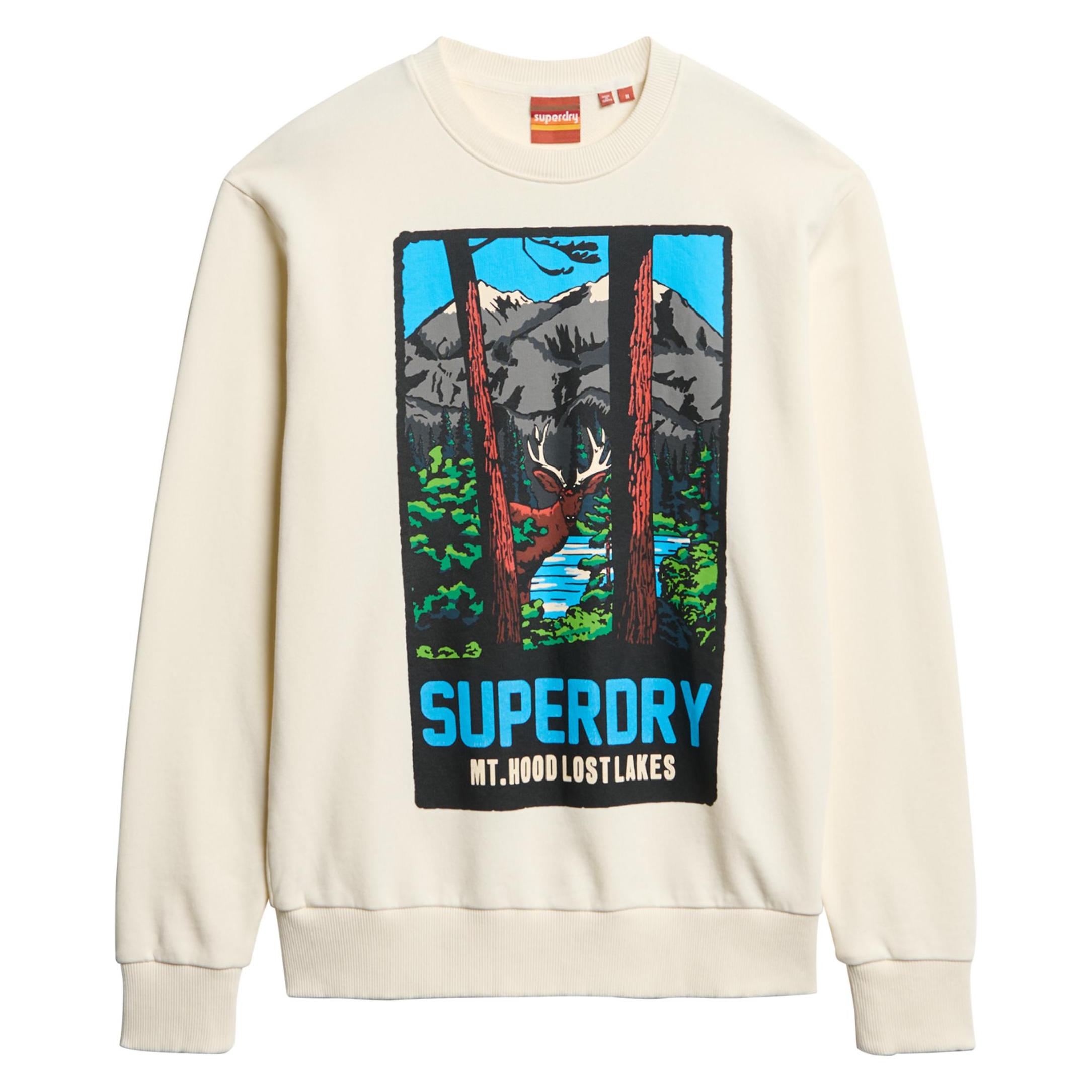 Superdry, Herren, Pullover, Travel Postcard Sweatshirt Mit Rundhalsausschnitt Und Grafik, Weiss, (M)