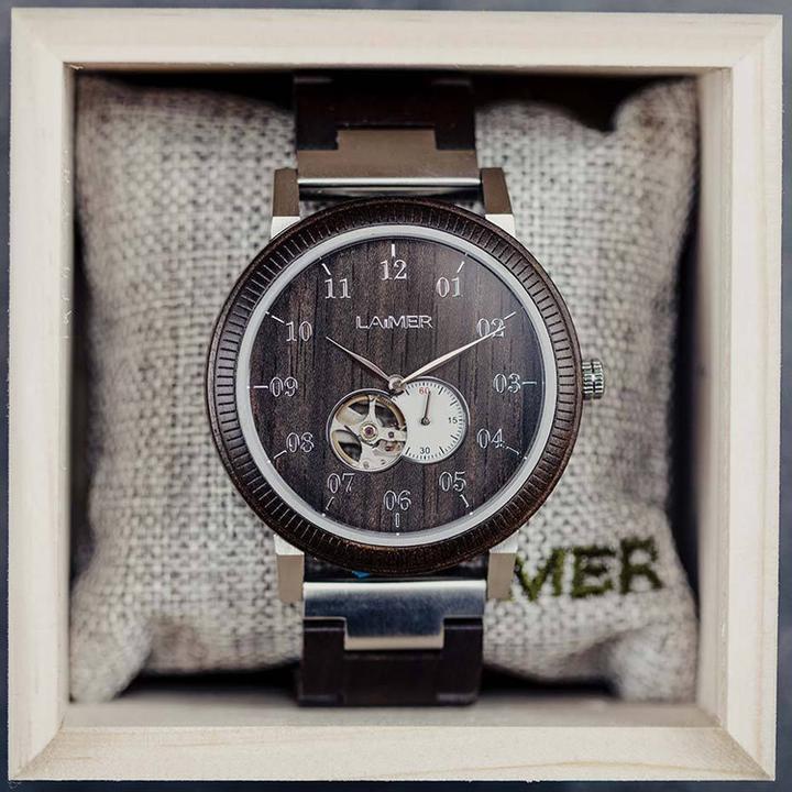 Actual product image Laimer Wrist watch wooden watch Robin (Analogue wristwatch, 49 mm)