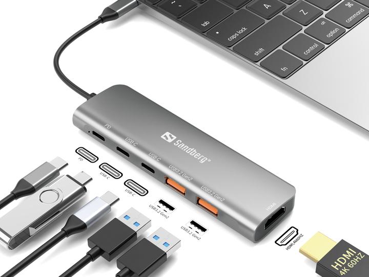 Actual product image Sandberg USB-C Dock HDMI+2xA+2xC+PD100W (USB-C, 5 ports)