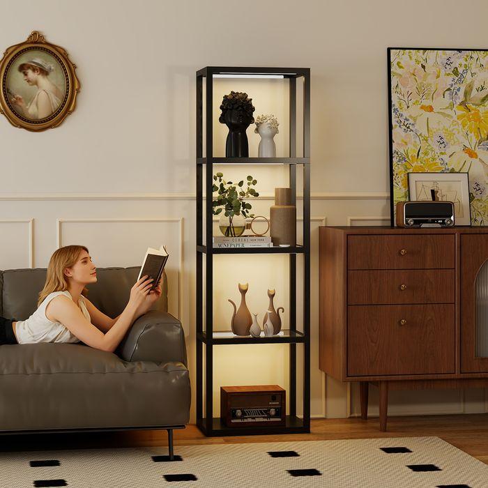 Actual product image Swisshandel24 RGB Stehlampe mit Glasregalen, 4-Ebenen-LED, Fernbedienung, Musiksynchronisation, Schwarz