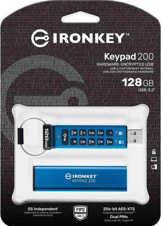 Image du produit Kingston IronKey Keypad 200 (128 Go, USB-A)