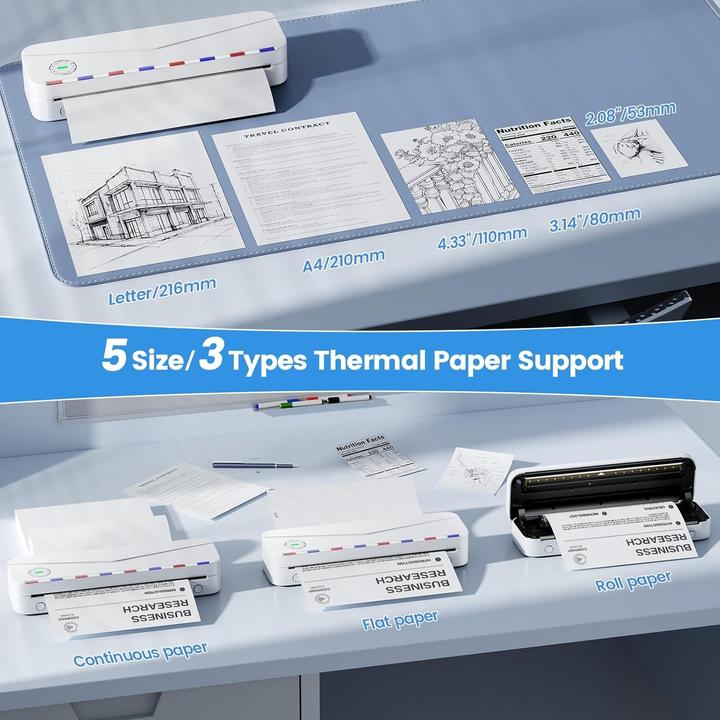 Produktbild Phomemo Mobiler Thermodrucker A4, drahtlos, kompatibel mit Smartphones und Computern (USB)