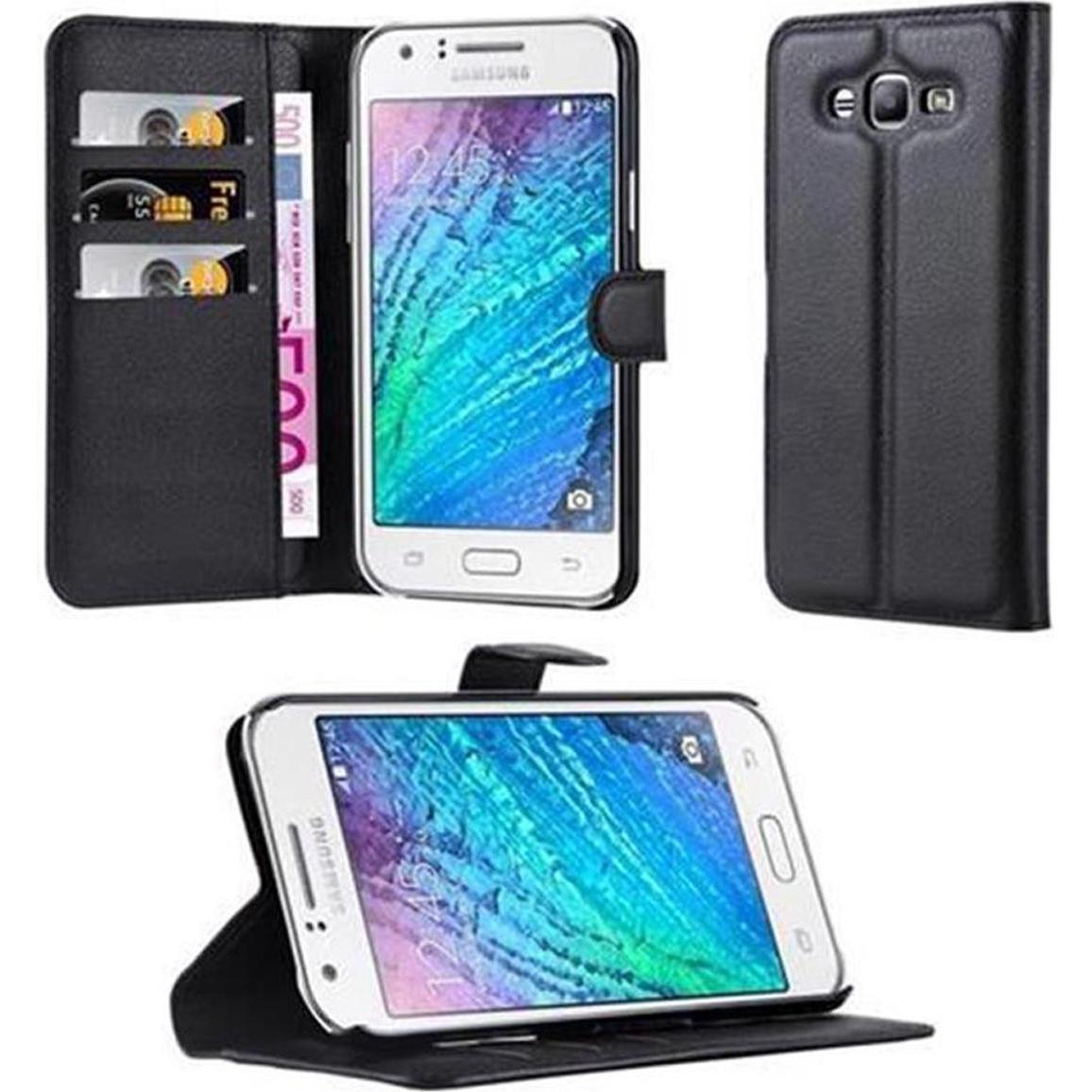 Cadorabo Book mit Standfunktion Cover (Samsung Galaxy J7), Smartphone Hülle, Schwarz