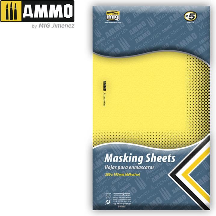 Actual product image AMMO by MIG Jimenez Masking Sheets (x5 sheets, 280mm x 195mm, adhesive)