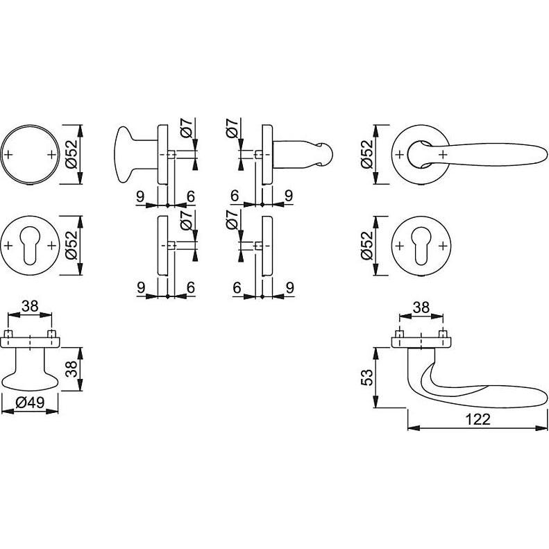 Thumbnail - Hoppe, Türgriff + Fenstergriff, Verona M151/42KV/42KVS Wechselgarnitur PZ F71 (Türgarnitur)