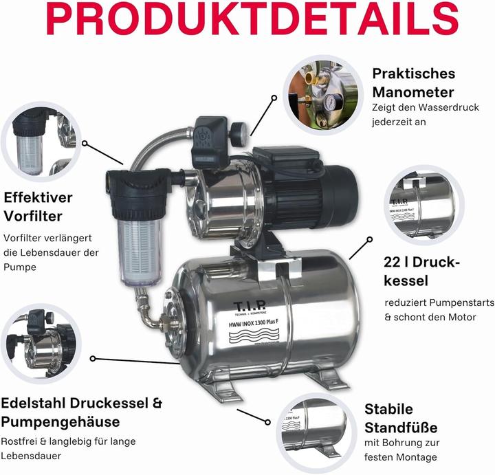 Produktbild T.I.P. Hauswasserwerk HWW INOX 1300 Plus F