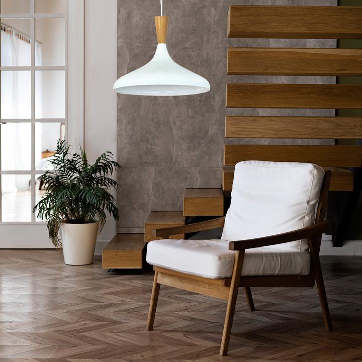 Actual product image Bamyum Champion-Trichter Pendelleuchte Holz Weiss (E27)