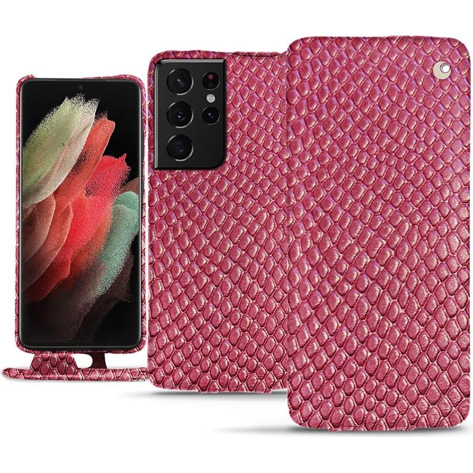 Noreve Lederschutzhülle vertikal (Samsung Galaxy S21 Ultra), Smartphone Hülle, Rosa
