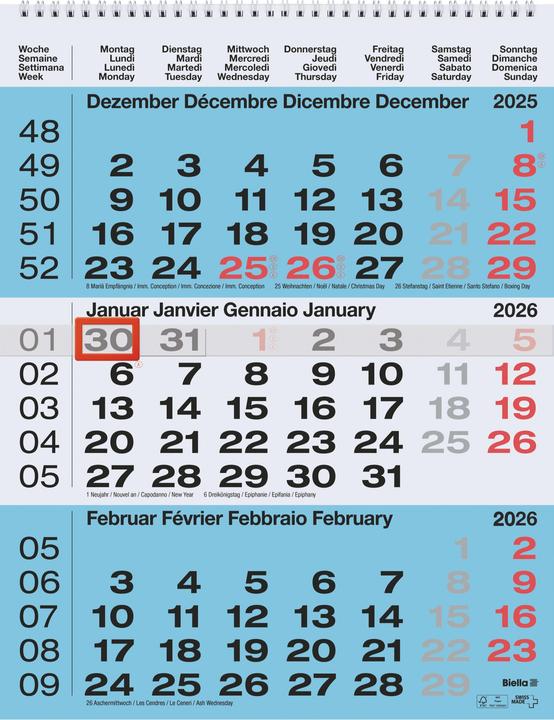 Biella Calendrier sur 3 mois (31 x 40 cm)