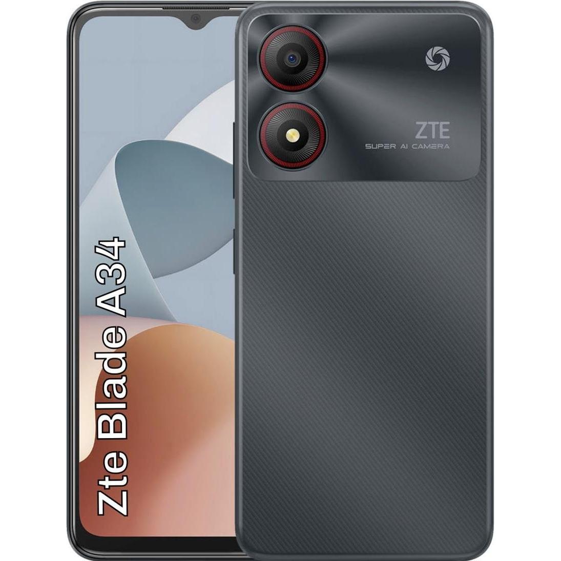 ZTE BLADE A34 6+64GB (2+4GB RAM) 4G GREY OEM (64 GB, Grau, 6.60", Dual SIM, 8 Mpx, 4G), Smartphone, Grau