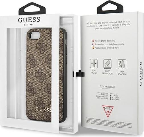 Actual product image Guess GUHCI8G4GFBR iPhone SE 2022 / 2020 / 7 / 8 brązowy/brown hard case 4G Metal Gold Logo (Apple iPhone SE (3rd Gen), Apple iPhone SE (2nd Gen), Apple iPhone 7)