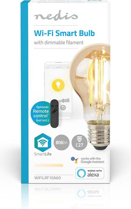 Image du produit Nedis SmartLife LED Filament Lampe | Wi-Fi | E27 | 806 lm | 7 W | Blanc chaud | 1800 - 3000 K | Verre | (E27, 806 lm, 1x)