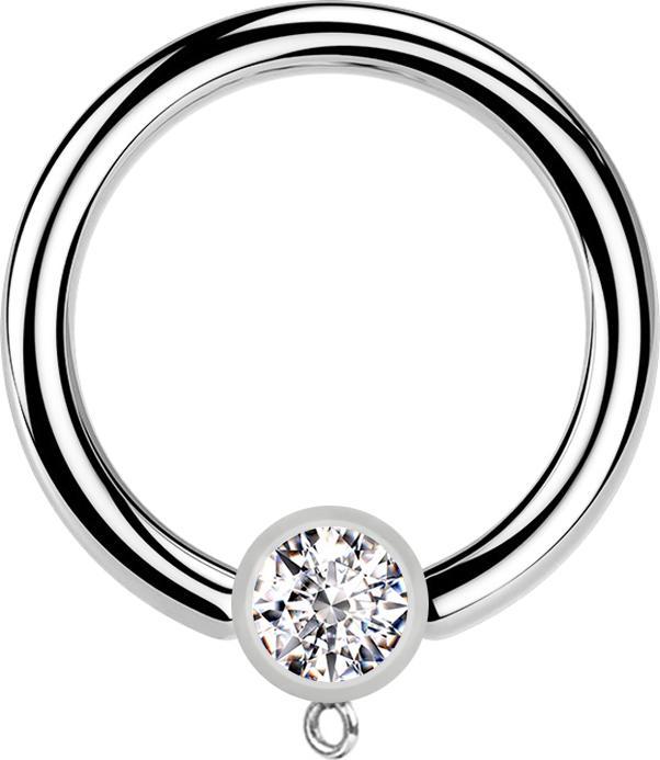 Actual product image Star Piercing Micro Closure Ring silver with cylinder crystal silver Ring for pendant (without brass, Surgical steel 316L)