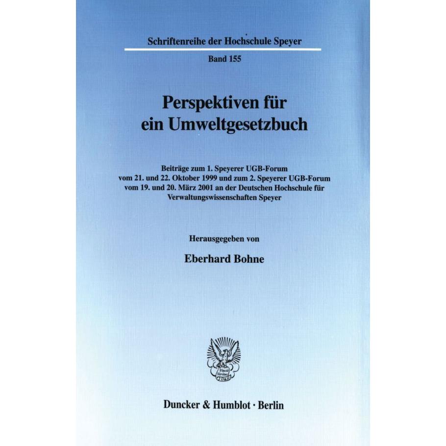 Perspektiven für ein Umweltgesetzbuch., Fachbücher von Eberhard Bohne