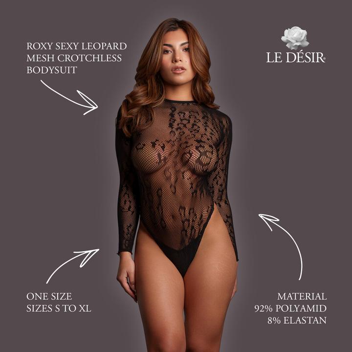 Produktbild Le Désir Roxy - Sexy Leopard Mesh Crotchless Bodysuit - One Size - Black (One Size)