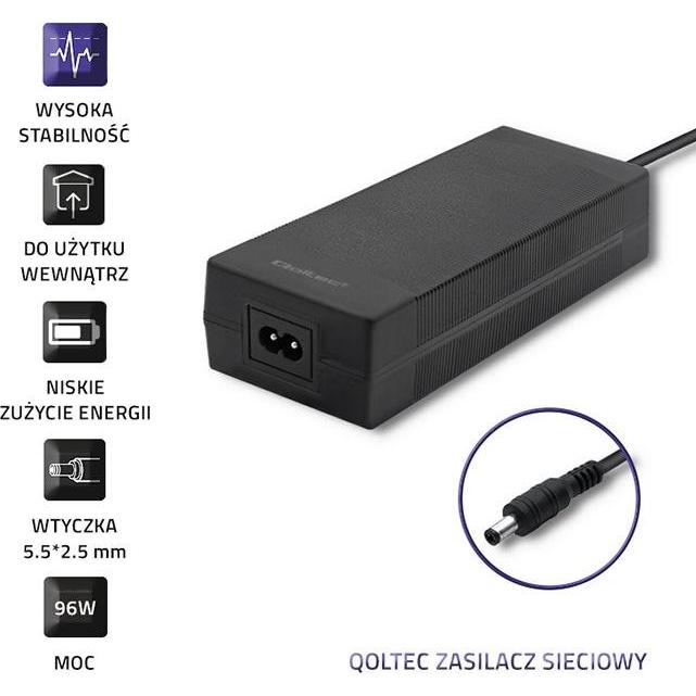 Thumbnail - Qoltec 50794 power adapter/inverter Indoor Black (96 W), Notebook Netzteil, Schwarz