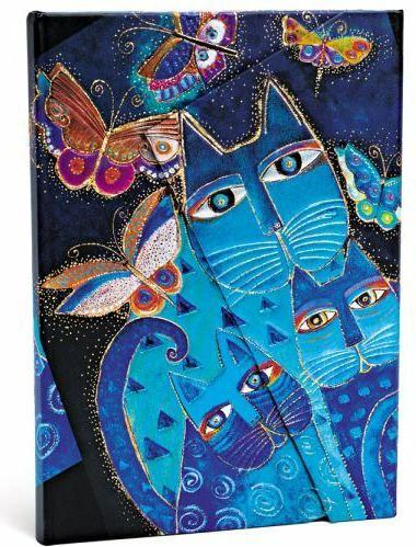 Image du produit Paperblanks Belle et énigmatique Chats en bleu avec papillonsMidiLIN (À rayures, Couverture rigide)