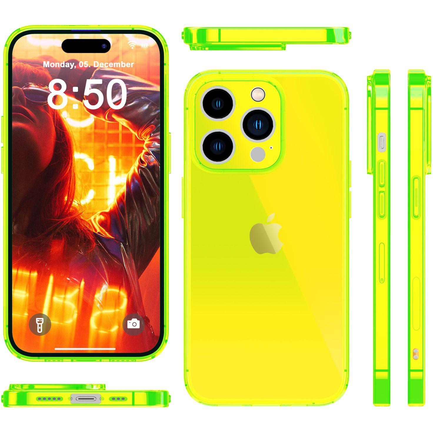 Thumbnail - Nalia Klar Transparente Neon Silikon Hülle (Apple iPhone 15 Pro), Smartphone Hülle, Gelb