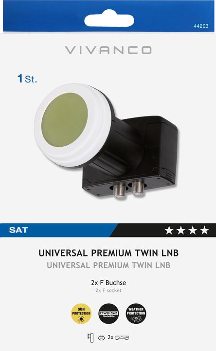 Produktbild Vivanco Universal Premium Twin LNB, digitaler HDTV Empfang, inkl. Sonnenschutz Kappe
