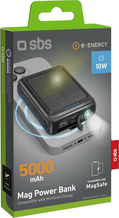 Immagine prodotto SBS Banca di energia solare da 5000 mAh con ricarica wireless (5000 mAh, 18.50 Wh)