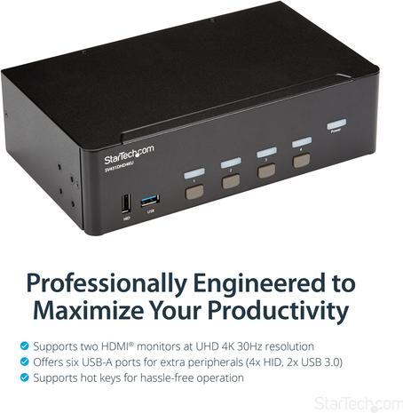 Productafbeelding StarTech KVM Switch HDMI 4 Port - 4K 30 Hz - KVM Extender voor HDMI - KVM HDMI Switcher