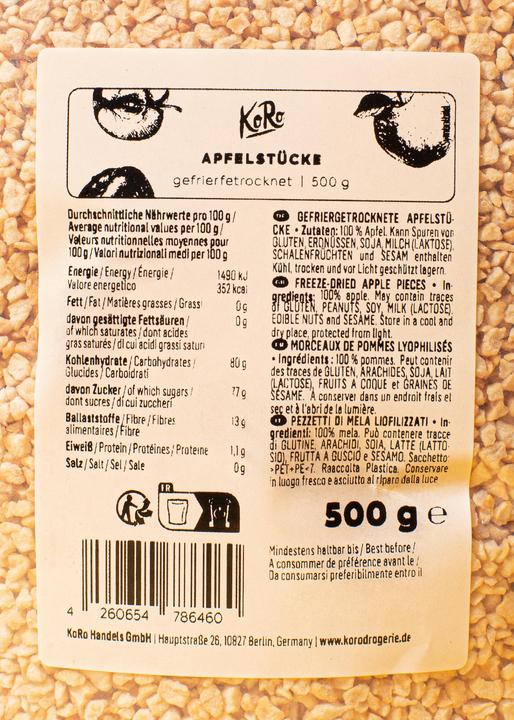Valori nutrizionali e ingredienti KoRo Pezzi di mela liofilizzata (500 g)
