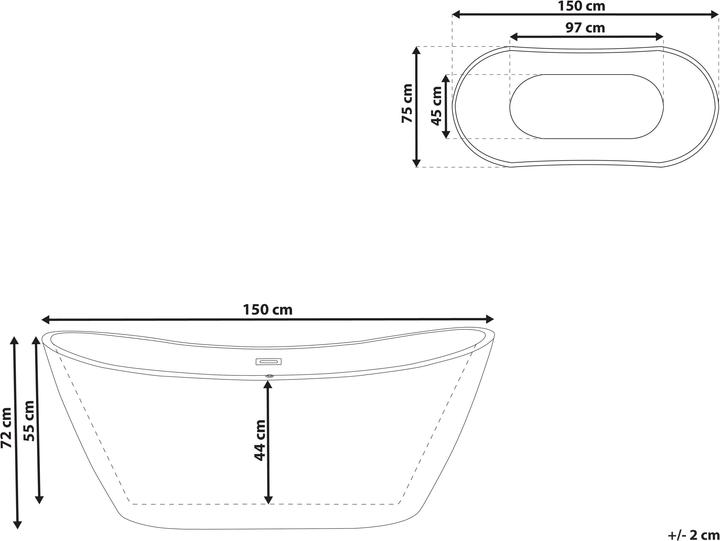 Actual product image Beliani Bathtub freestanding black oval 150 x 75 cm ANTIGUA (180 l, 150 cm, 75 cm)