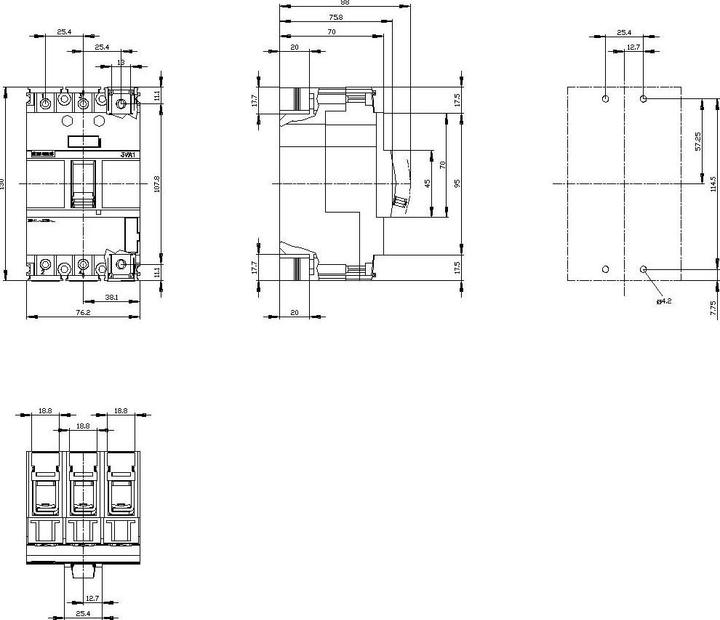 Produktbild Siemens Circuit breaker 3VA1 ICU=25kA 3pole