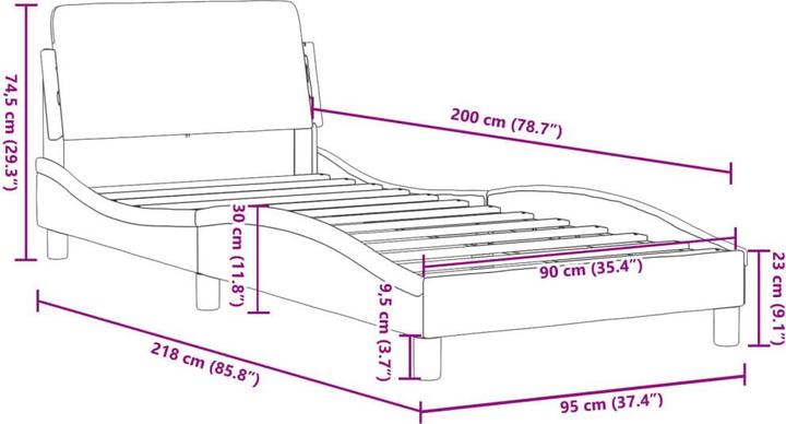 Produktbild vidaXL Bettgestell mit Kopfteil Samt (90 x 200 cm)