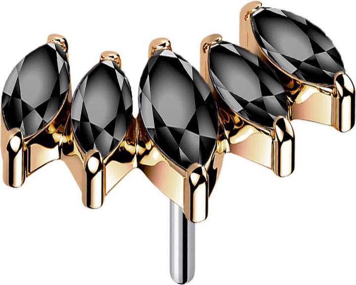 Actual product image Star Piercing Threadless fan rose gold with five black crystals (without brass, Titanium)