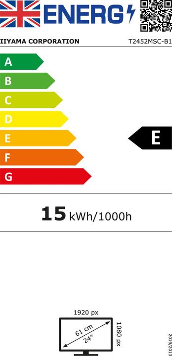 Energie-Label iiyama TFT T2452MSC 60.5cm IPS TOUCH 24"/1920x1080/HDMI/DP/2xUSB (1920 x 1080 Pixel, 23.80")
