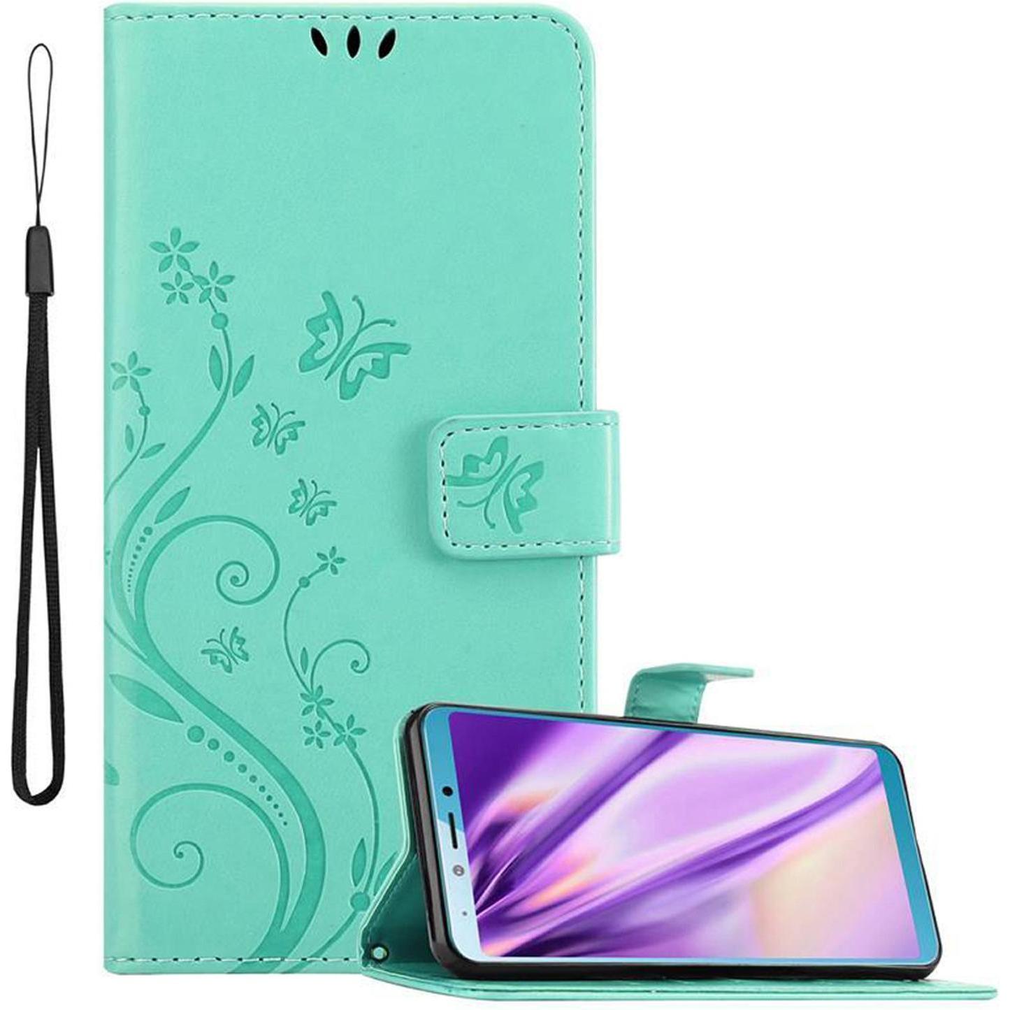 Cadorabo Flower Book Cover (Samsung Galaxy A6s), Smartphone Hülle, Türkis