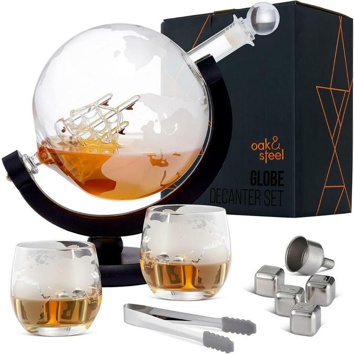 Oak & Steel Set di bicchieri da whisky e decanter Globus (1.50 l)