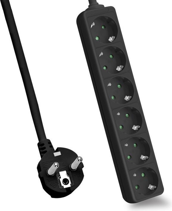 Actual product image Helos Socket strip CLASSIC, 6-way, black, 5.0m, without switch (6 x)