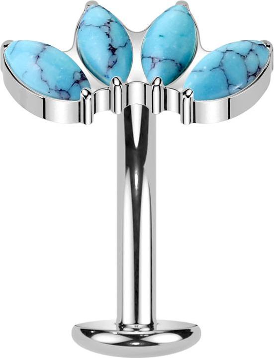 Immagine prodotto Star Piercing Threadless Labret-Stab Banane silber vier Ovale Türkis Steine (senza ottone, Mnerale, Titanio)