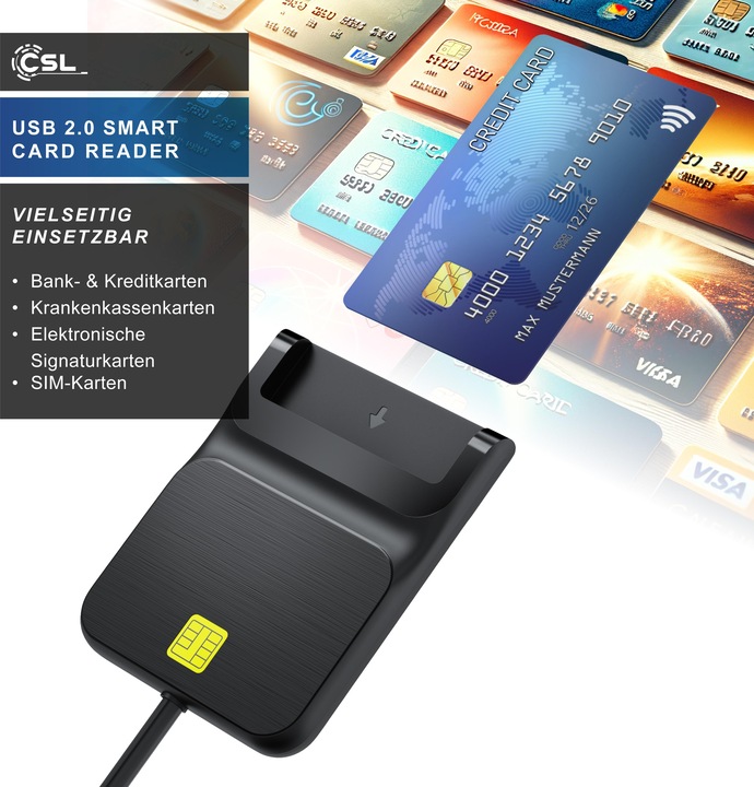 Immagine prodotto CSL Lettore di smart card USB, lettore di SmartCard/SIM, Plug&Play, compatibile con Mac OS X e Windows (USB)