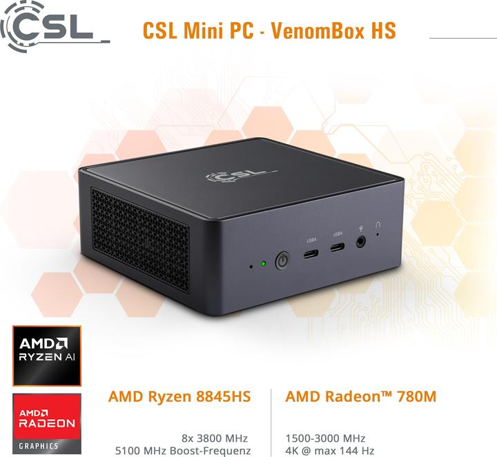 Produktbild CSL Mini-PC VenomBox HS (AMD Ryzen 7 7840HS, 16 GB, 4000 GB, Radeon 780M)
