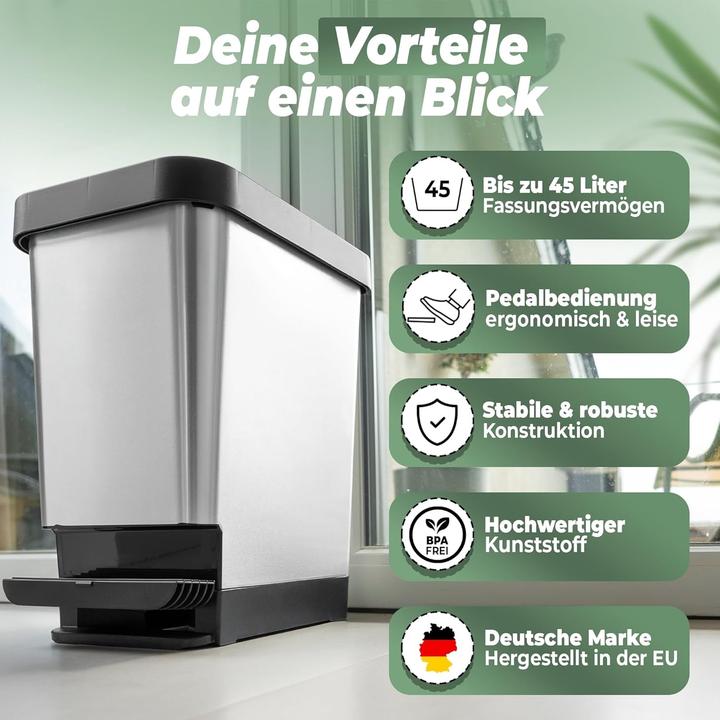 Produktbild Novaliv 3x Grosser Mülleimer mit Deckel - 45L Tretmülleimer - Stabiler Abfalleimer mit Deckel & Fusspe (45 l)