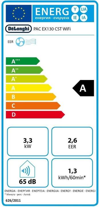 Energy Label De'Longhi PAC EX 130 CST WIFI (48 m², 13000 BTU/h)