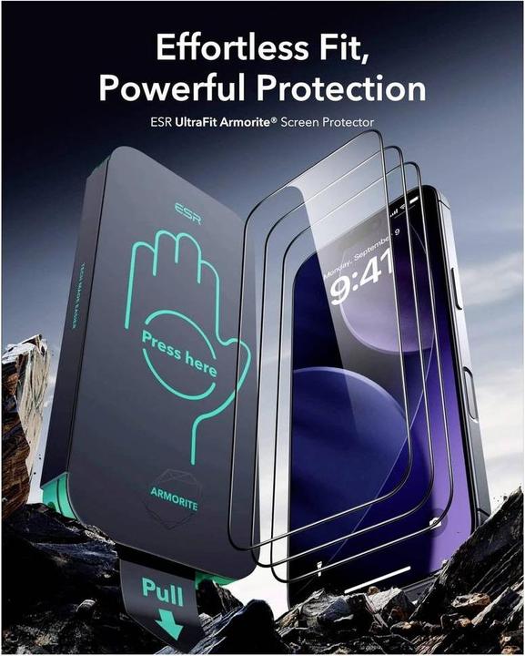 Produktbild ESR UltraFit Armorite Screen Protector, for iPhone 17 Pro, 2 Pack (2 Stück, Apple iPhone 17 Pro)