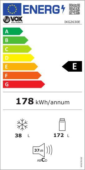 Energie-Label Vox Einbaukühlschrank IKG 2630 E (E, H: 172 l, Z: 39 l, V: 144,5 cm)