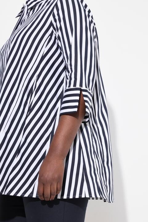 Produktbild Ulla Popken Bluse, Streifen, Godetfalten, Hemdkragen, 3/4-Arm (46, 48)