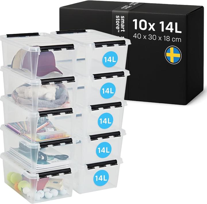 Actual product image Smartstore Transparent Storage Boxes with Lids (30 cm, 14 l, 10x)